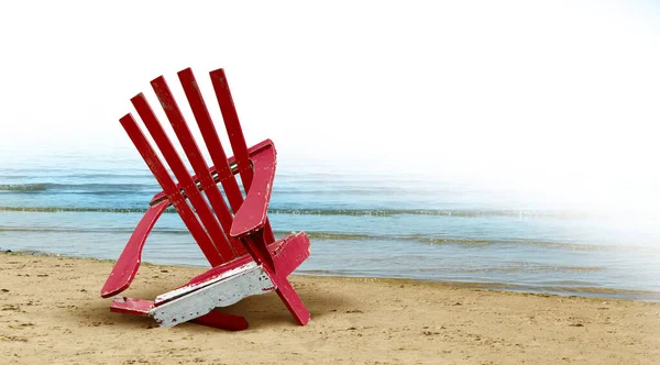 Retirement Problems Retiring Crisis Concept Broken Adirondack Chair Rotting Beach — Stock Photo, Image