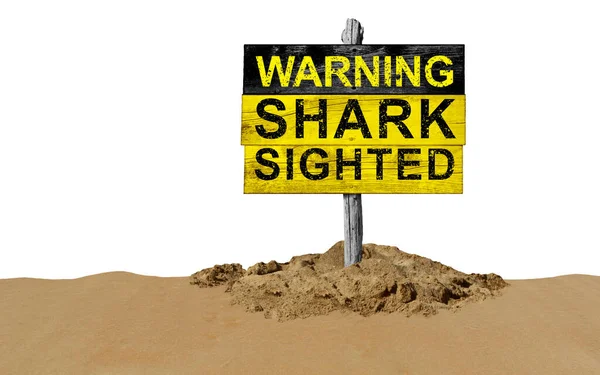 Σήμανση Καρχαρία Στην Παραλία Προειδοποίηση Του Κινδύνου Και Προσοχή Από — Φωτογραφία Αρχείου