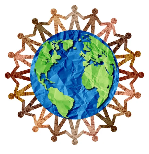 全球团结与世界多样性或地球日和国际文化作为多样性的概念和群体合作的象征 作为为地球而携起手来的不同国际人士 — 图库照片