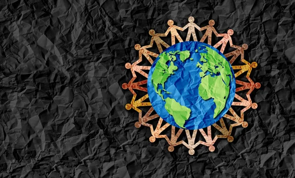 地球のために手を携えている多様な多文化の人々としての協力シンボルの概念としての国連世界共同体と世界統一または国際的な多様性と地球の日の文化 — ストック写真
