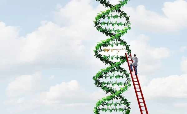DNA therapy and Gene editing therapies as a double helix concept as a medical genetics doctor fixing defective or missing genes as human chromosomes as genomics or biotechnology symbol with 3D illustration elements.