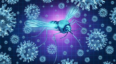 Mosquito Borne Virus risk like Zika  Dengue and Malaria spread through Aedes and Anopheles mosquitoes causing infectious diseases with 3D illustration elements. clipart