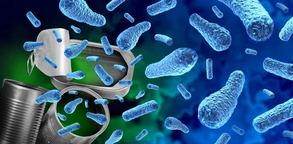 クロストリジウムボツリヌス菌によって引き起こされる重度の病気としてボツリズム細菌の食品汚染は 筋肉の弱さと麻痺を3Dイラストとして引き起こす麻痺性毒素を産生します ロイヤリティフリーのストック写真