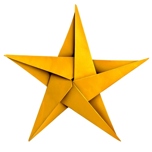Gold Paper Star Symbol Winning Origami Sculpture Success Symbol Golden — Stock Photo, Image