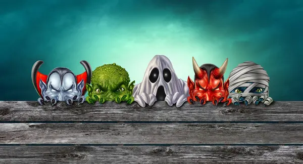 그룹의 괴물과 귀신과 뱀파이어 일러스트 요소와 할로윈 디자인으로 게시판 크리프 — 스톡 사진