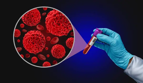 Blood Cancer screening Test as an Oncology medical diagnosis for tumor markers as a liquid biopsy for early detection with malignant cells to diagnose ovarian colon and prostate cancers.