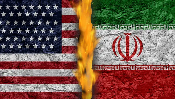 Konflikt Między Stanami Zjednoczonymi Iranem Jako Wojna Geopolityczna Kryzys Między — Zdjęcie stockowe