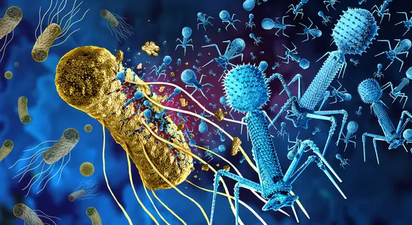 Phage Bacteriophage Replicating Pathogen Virus Infects Bacteria Virology Symbol Pathogen — Stock Photo, Image