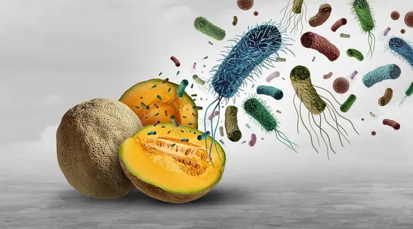 沙门氏菌爆发和新鲜产品细菌公共卫生及水果和蔬菜上的细菌是食用受污染食物的健康风险 — 图库照片