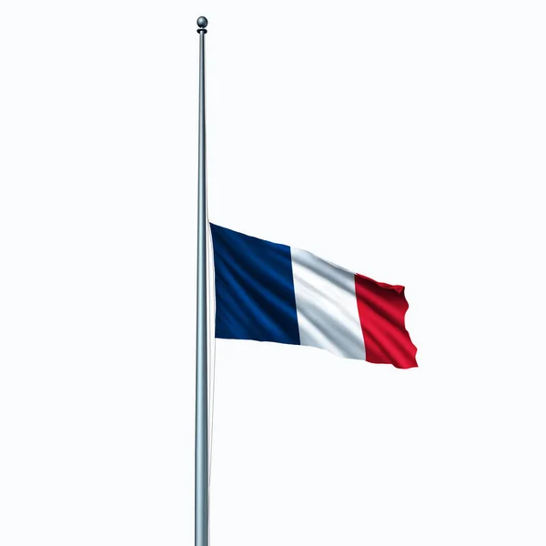 法国和法国在国庆节的旗杆或旗杆上挂着蓝色的红白相间的旗子 这象征着他们在死后对国家的尊重和纪念 — 图库照片