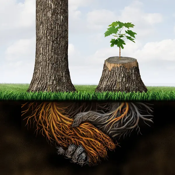 Fix Broken Relationship Reviving Dead Partnership Two Trees Roots Representing — Stock Photo, Image