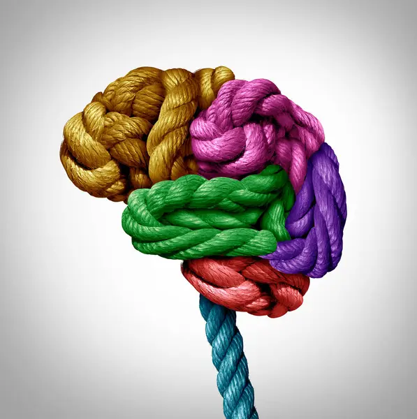 Mental Health Spectrum Tangled Brain Diverse Ropes Twisted Human Thinking — Stock Photo, Image