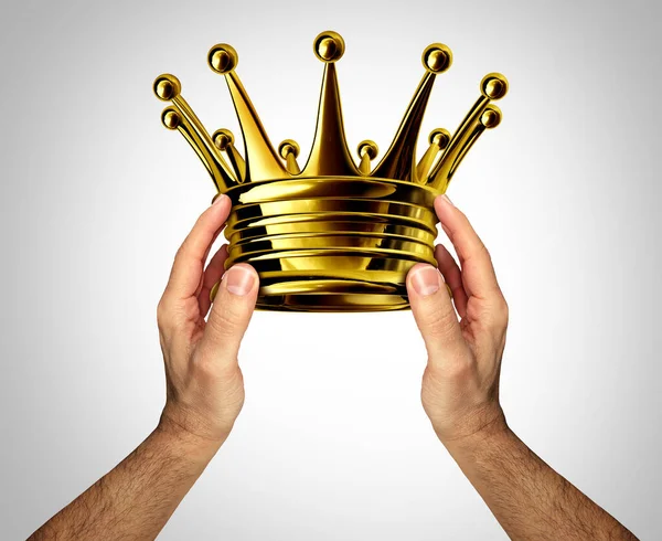 Crowning Coronation Crown as a person bestowing or granting a Gold or golden headpiece as an honor representing royalty and wealth as a monarch award symbol for nobility and leadership