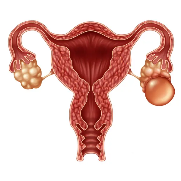 Ovariální Cysta Ovariálních Symptomech Jako Děložní Anatomie Cysty Plnými Tekutiny — Stock fotografie