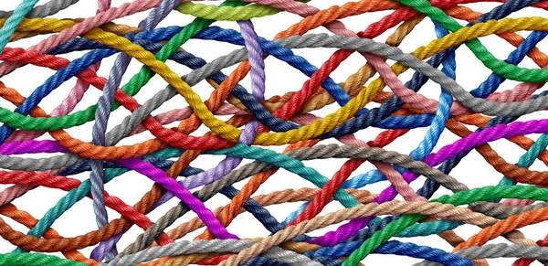Complicated Entanglement Connections Overlapping Diverse Ropes Representing Challenges Business Life — Stock Photo, Image