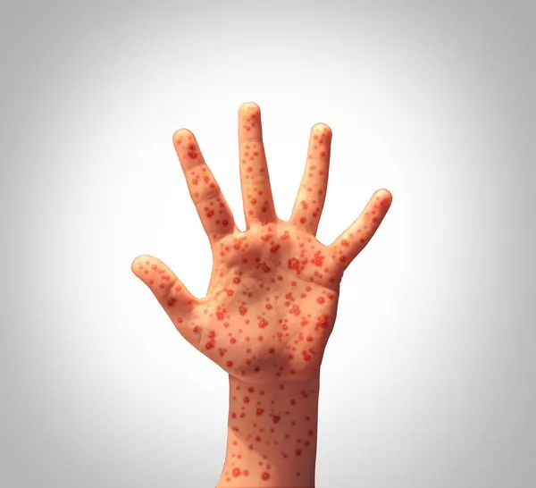 Measles Disease Concept Hand Viral Illness Infection Spread Koplik Spots — Stock Photo, Image