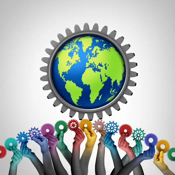 Globaal Geïntegreerde Samenwerking Tussen Bedrijven Wereldeconomie Als Diverse Mensen Uit — Stockfoto
