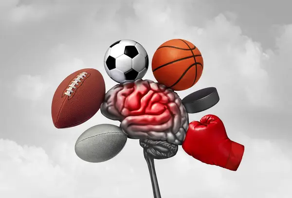 スポーツの脳損傷 サッカーホッケーラグビーバスケットボクシングや機器やスポーツ選手としてのサッカーとしての脳損傷 — ストック写真
