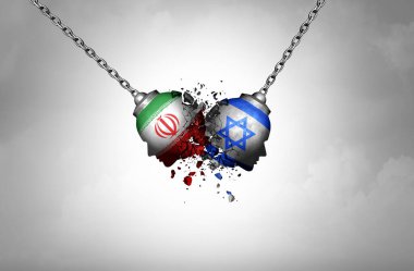 Iranian Israeli War and Iran Israel Military Crisis as armed confrontation or Israeli Iranian proxy war conflict with two opposing governments in a dispute as a persian gulf and armed middle east. clipart