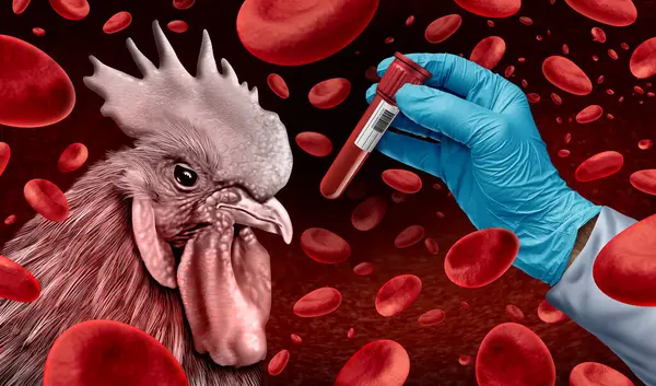 Avian Flu or Bird-Flu virus and rare strain viral infected livestock as chickens and poultry as a health risk with a veterinarian doctor lab testing for an outbreak as a agricultural public safety symbol.