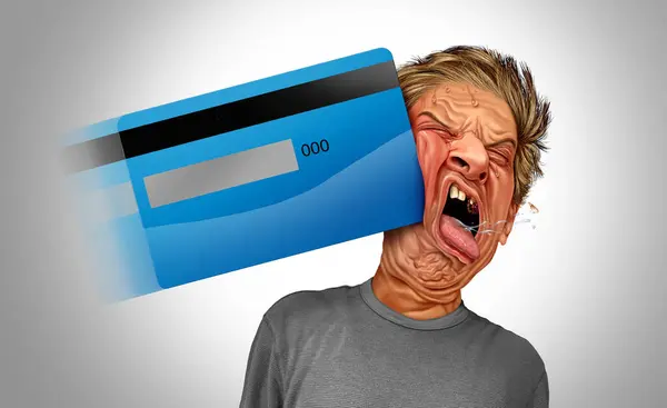 Schmerzhafte Konsumgewohnheiten Als Finanzieller Schmerz Durch Kreditkartenschulden Und Schmerzhafte Kreditkosten Stockbild