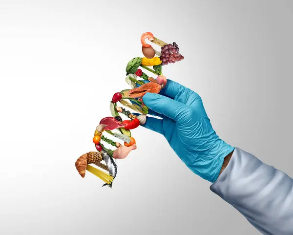 Gmoまたは遺伝子編集健康コンセプトを代表する栄養士または栄養技術者としての栄養科学とフードサイエンティスト ロイヤリティフリーのストック写真