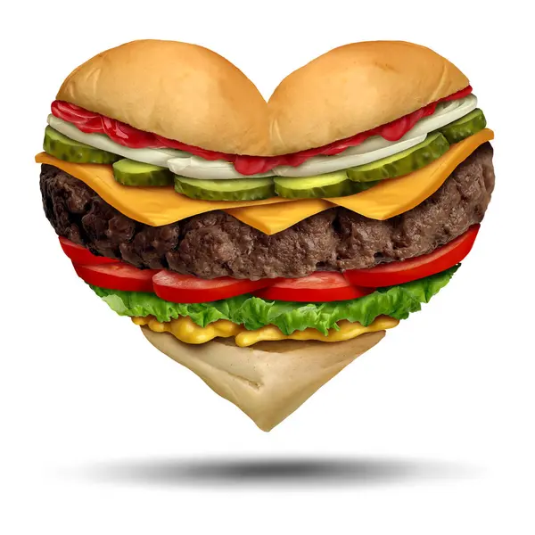 Food Love Som Madsymbol Fornøjelsen Spise Som Hamburger Eller Klassisk Stock-foto