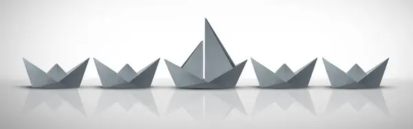 stock image Idea of Individual Excellence and standing out of the competition as a business metaphor for better ideas and clever innovation to succeed over the competition as origami paper boats.