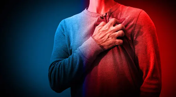 stock image Chest pain and stressful panic attack medical issue concept as a symbol for angina or blocked blood flow resulting in a heart attack or Myocardial Infarction or Pulmonary Embolism.