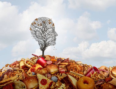 Nutrient Poor junk Food or empty calories concept and Low nutritional value or non nutritive foods with a symbol of a sick tree suffering from a lack og minerals and vitamins. clipart