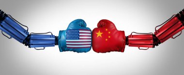 Chinese AI VS American Artificial Intelligence as a fight between US China Technology as a War of tech as competition for technological computing dominance as a national security risk. clipart