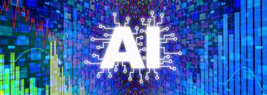 AI Investing concept in the Metaverse and artificial intelligence financial and economic virtual reality or internet futuristic banking symbol with VR technology. clipart