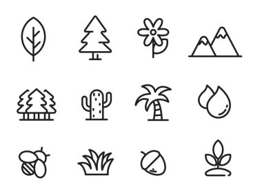 Set of nature icons with linear style isolated on white background