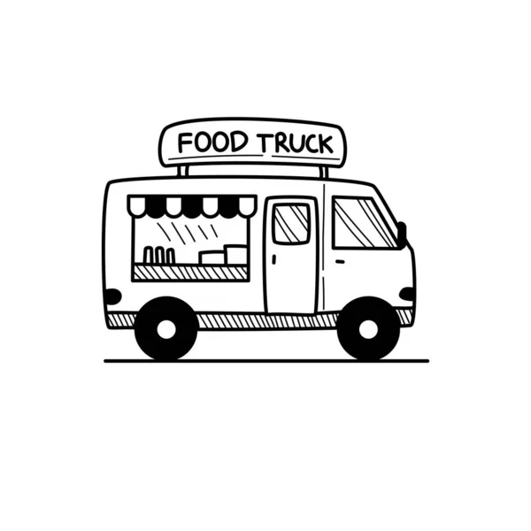Food Truck Vector Illustration Cute Hand Drawn Style Isolated White — 스톡 벡터