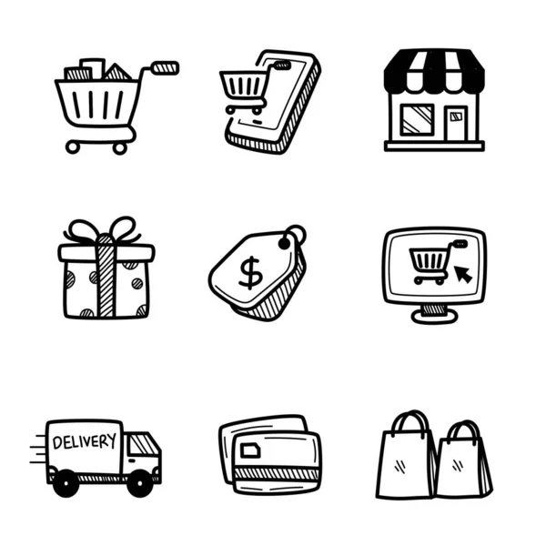 Set Commerce Icons Cute Doodle Style Isolated White Background — ストックベクタ