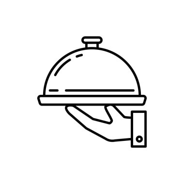 Simple linear food dome vector illustration isolated on white background. Linear color style of serving food icon