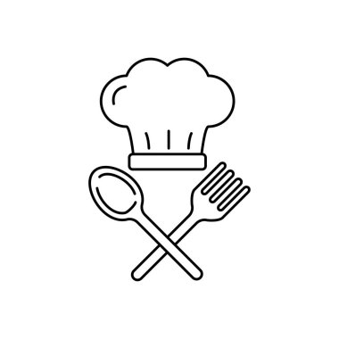 Chef hat with spoon and fork vector illustration in linear style isolated on white background. Line restaurant icon