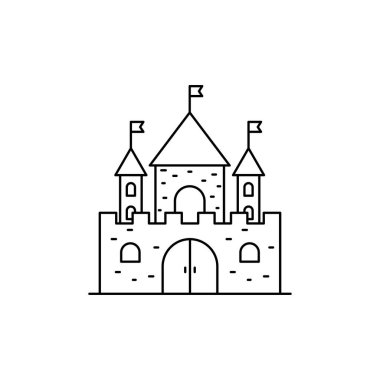 Simple line art castle vector illustration isolated on white background. Linear style of castle icon	