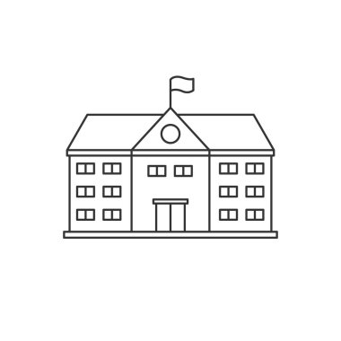 School building vector illustration in simple line art design isolated on white background. Linear school building icon