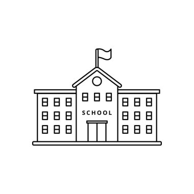 School building vector illustration in simple line art design isolated on white background. Linear school building icon