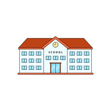 Simple school building vector illustration isolated on white background. Linear color style of school building icon