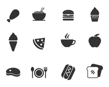 Set of food icon with solid black design isolated on white background	
