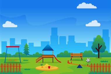 Playground with city buildings silhouette vector illustration suitable for background or wallpaper	