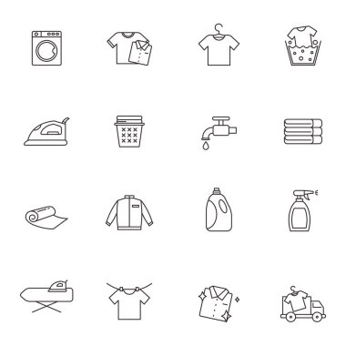 Set of laundry icon collection with line style isolated on white background	
