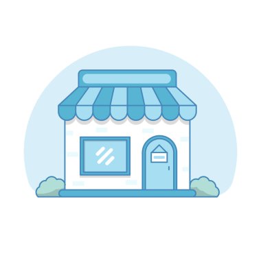Store building vector illustration with blue and white color. Store icon	