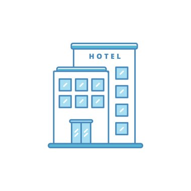 Hotel building vector with blue color suitable for icon or illustration	