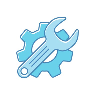 Wrench and gear vector with blue color suitable for repair icon	