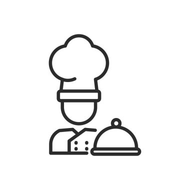 Simple chef icon in linear style isolated on white background	