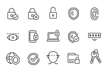 Set of security icon in linear style isolated on white background	