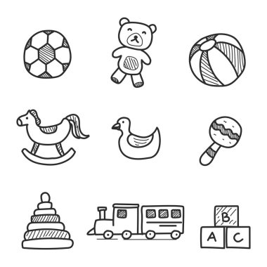 Set of toys doodle vector illustration isolated on white background	